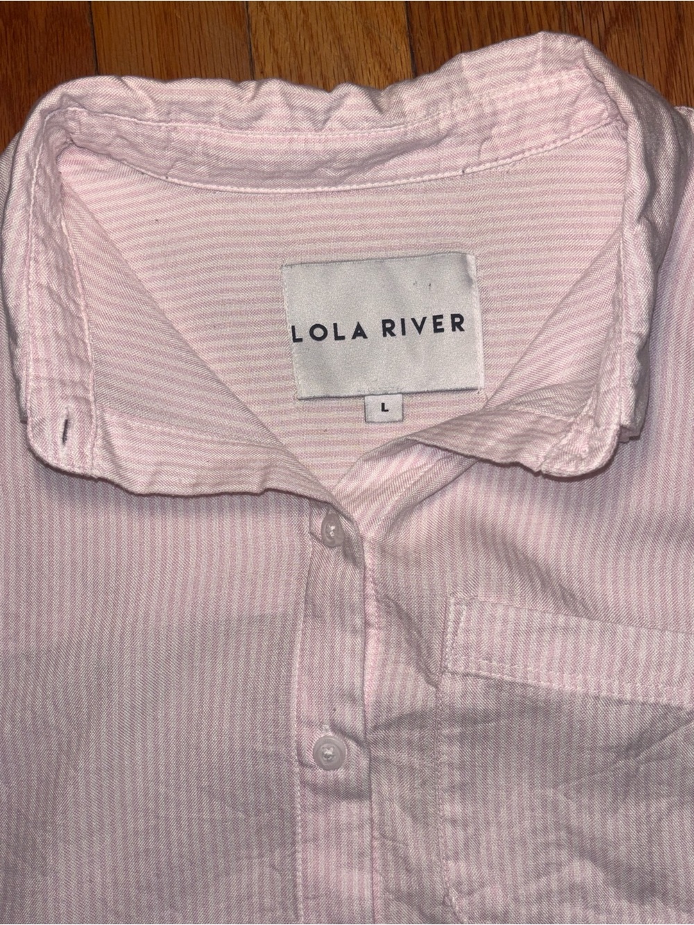 Lola River Pink Stripe Tencel Lyocell Oversized Button Front Shirt Large - Picture 3 of 6